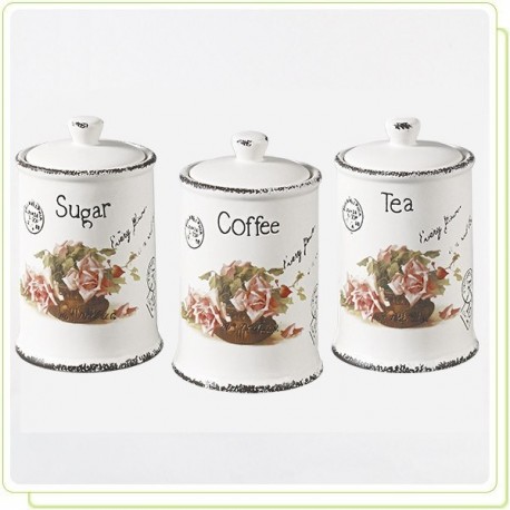 ZESTAW 3 POJEMNIKÓW CERAMICZNYCH NA KAWĘ, HERBATĘ I CUKIER MAESTRO MR-20050-03CS