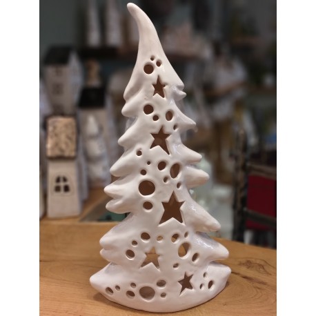 Choinka ceramiczna biała nakrapiana gwiazdki wys.37 cm