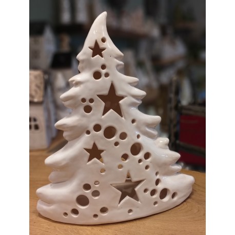 Choinka ceramiczna biała nakrapiana szeroka wys.30 cm