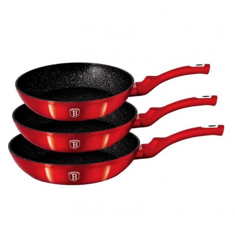ZESTAW 3 PATELNI GRANITOWYCH 20/24/28CM BERLINGER HAUS METALLIC BURGUNDY LINE BH-1288-N