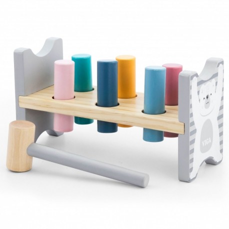 Viga Drewniana Ławeczka Przebijanka Wbijanka z Młotkiem - PolarB Montessori