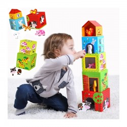 TOOKY TOY Kostki Farma w Pudełkach Układanka