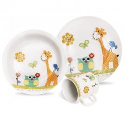Zestaw śniadaniowy obiadowy porcelanwy dla dzieci 3 elementy Żyrafa