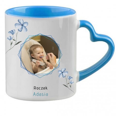 Kubek z sercem Roczek Podziękowanie dla Chrzestnych życzenia Urodziny