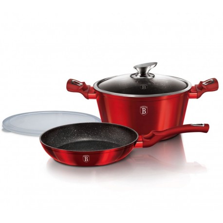 KOMPLET GARNKÓW 3-ele 24cm BERLINGER HAUS METALLIC BURGUNDY LINE BH-6779