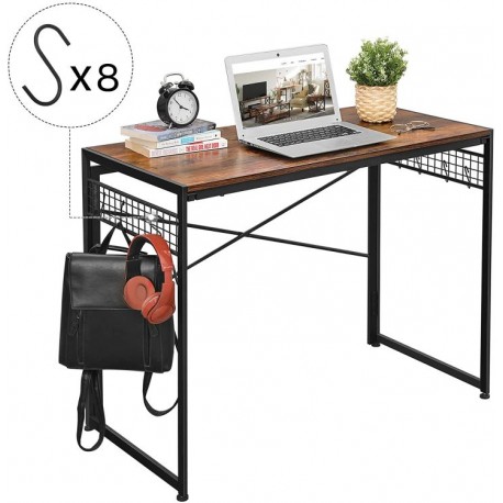 Stolik szkolny Biurko komputerowe stół szkolny z wieszakami Loft brown