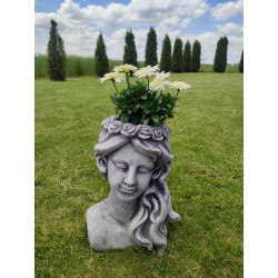 Figurka ogrodowa betonowa Głowa kobiety doniczka na kwiaty
