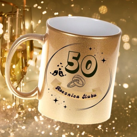 Kubek na 50 rocznicę ślubu Złoty brokatowy