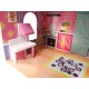 DOMEK DLA LALEK DREWNIANY MDF MEBELKI 70CM RÓŻOWY LED