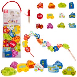 CLASSIC WORLD Drewniane Koraliki Klocki do Nawlekania Ruch Drogowy 13 el.