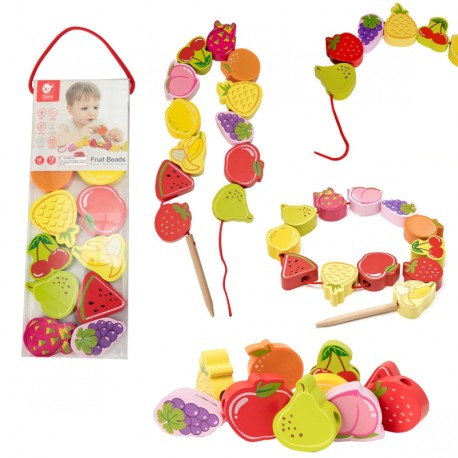 CLASSIC WORLD Drewniana Nawlekanka Owoce 13 el.