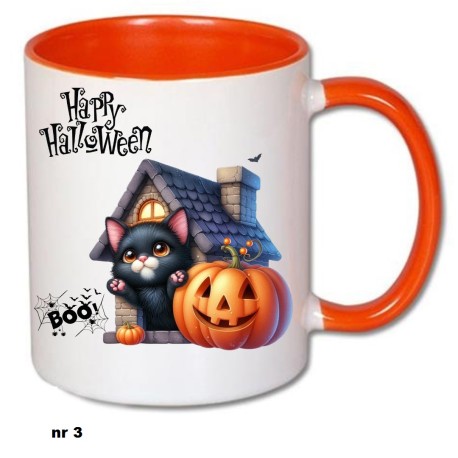 Kubek na Halloween MY CAT Kubek z kotkiem pomarańczowy środek i ucho 2 wzory