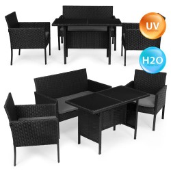 Meble ogrodowe z technorattanu ławka stolik krzesła czarny MultiGarde
