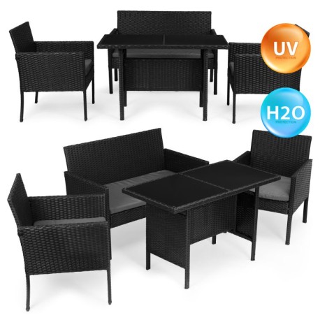 Meble ogrodowe z technorattanu ławka stolik krzesła czarny MultiGarde