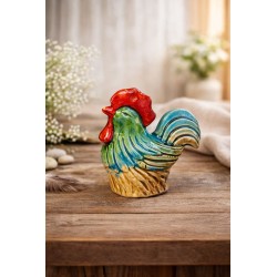 Kogut, ceramiczny Kogucik turkus kolorowe pióra mały 10 cm