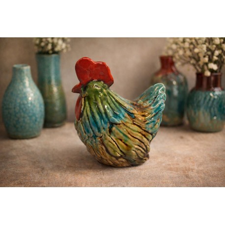 Kura, Kurka nioska turkusowa duża 17 cm Wyrób ceramiczny