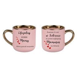 Kubek z życzeniami na Dzień Matki szeroki 400ml 6 kolorów-złote dodatki