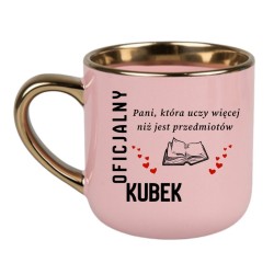 Kubek dla nauczyciela Pamiątka na zakończenie roku szkolnego złote dodatki.